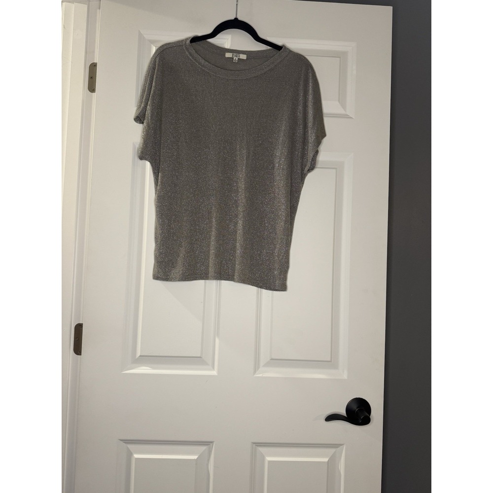 Bb Dakota Short Sleeve Top Gray Silver Sparkle Small